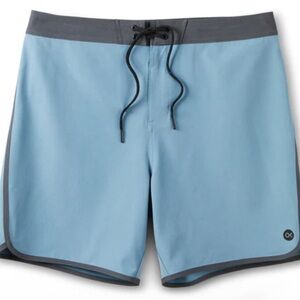 Outerknown Sky Blue and Charcoal Swim All Time Scallop Board Shorts